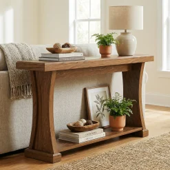 2-Tier Console Table, 63” Narrow Entryway Sofa Table with Storage Shelf