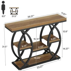 4-Tier Console Table, 39" Sofa Entryway Table with Storage Shelves