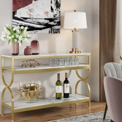 3-Tier Console Table, 55" Sofa Table with Storage Shelves