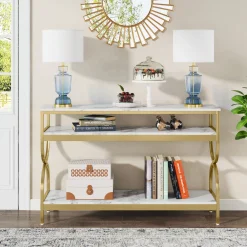 3-Tier Console Table, 55" Sofa Table with Storage Shelves