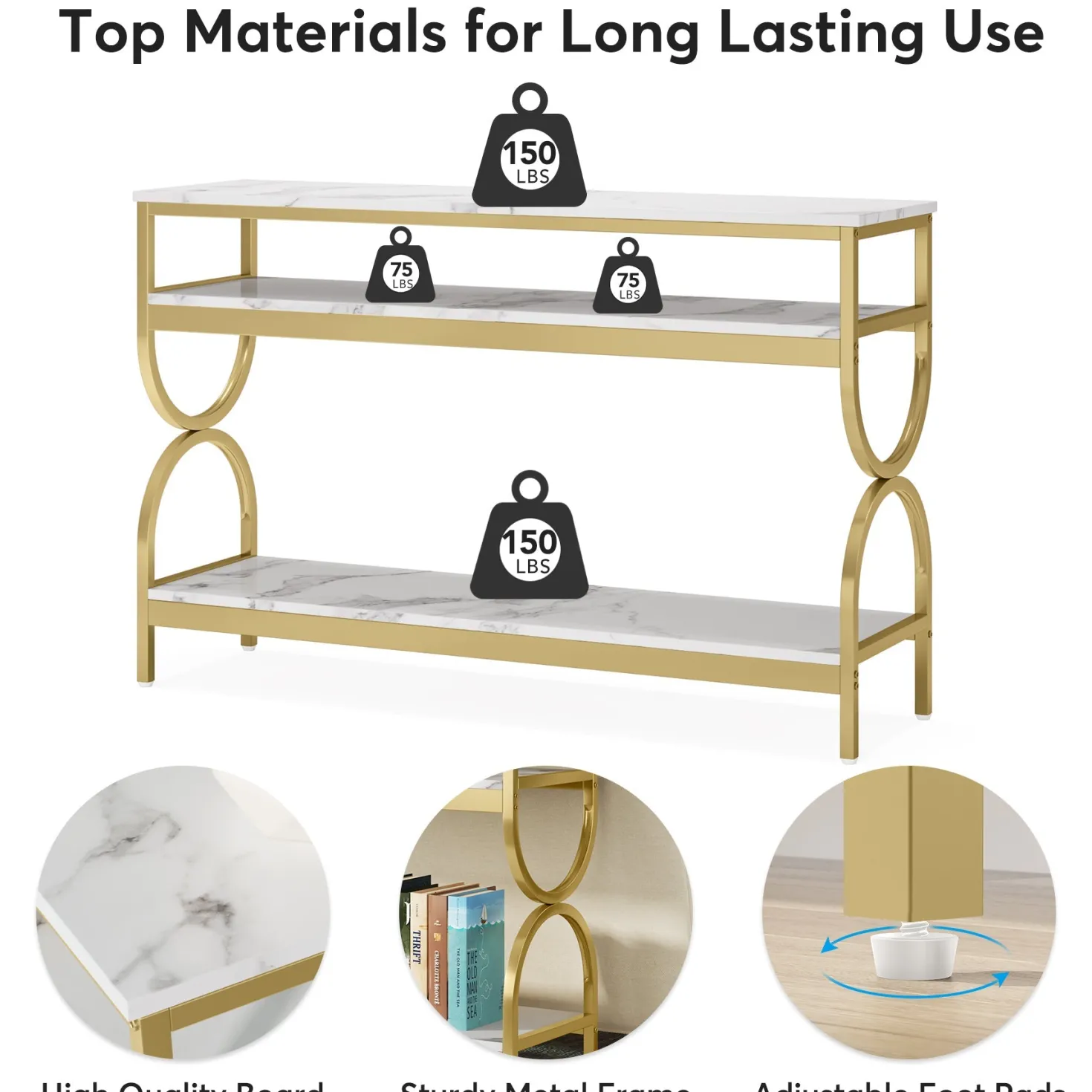 3-Tier Console Table, 55" Sofa Table with Storage Shelves