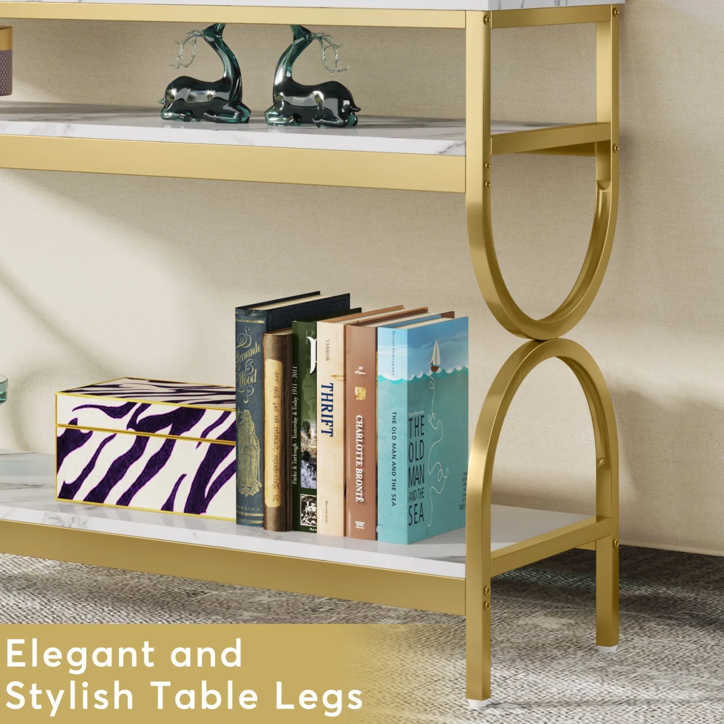 3-Tier Console Table, 55" Sofa Table with Storage Shelves
