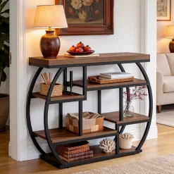 6-Tier Console Table, 39.4" Sofa Entryway Table with Shelves for Hallway