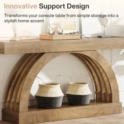 2-Tier Console Table, 63" Unique Arched Sofa Table Behind The Couch