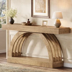 2-Tier Console Table, 63" Unique Arched Sofa Table Behind The Couch