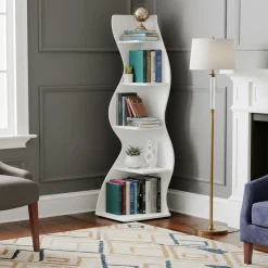 5-Tier Corner Bookcase, Rustic Freestanding Corner Shelf for Small Spaces