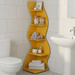 5-Tier Corner Bookcase, Rustic Freestanding Corner Shelf for Small Spaces