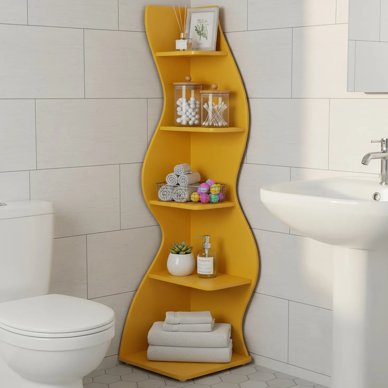 5-Tier Corner Bookcase, Rustic Freestanding Corner Shelf for Small Spaces