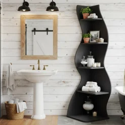 5-Tier Corner Bookcase, Rustic Freestanding Corner Shelf for Small Spaces