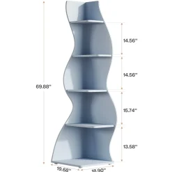 5-Tier Corner Bookcase, Rustic Freestanding Corner Shelf for Small Spaces
