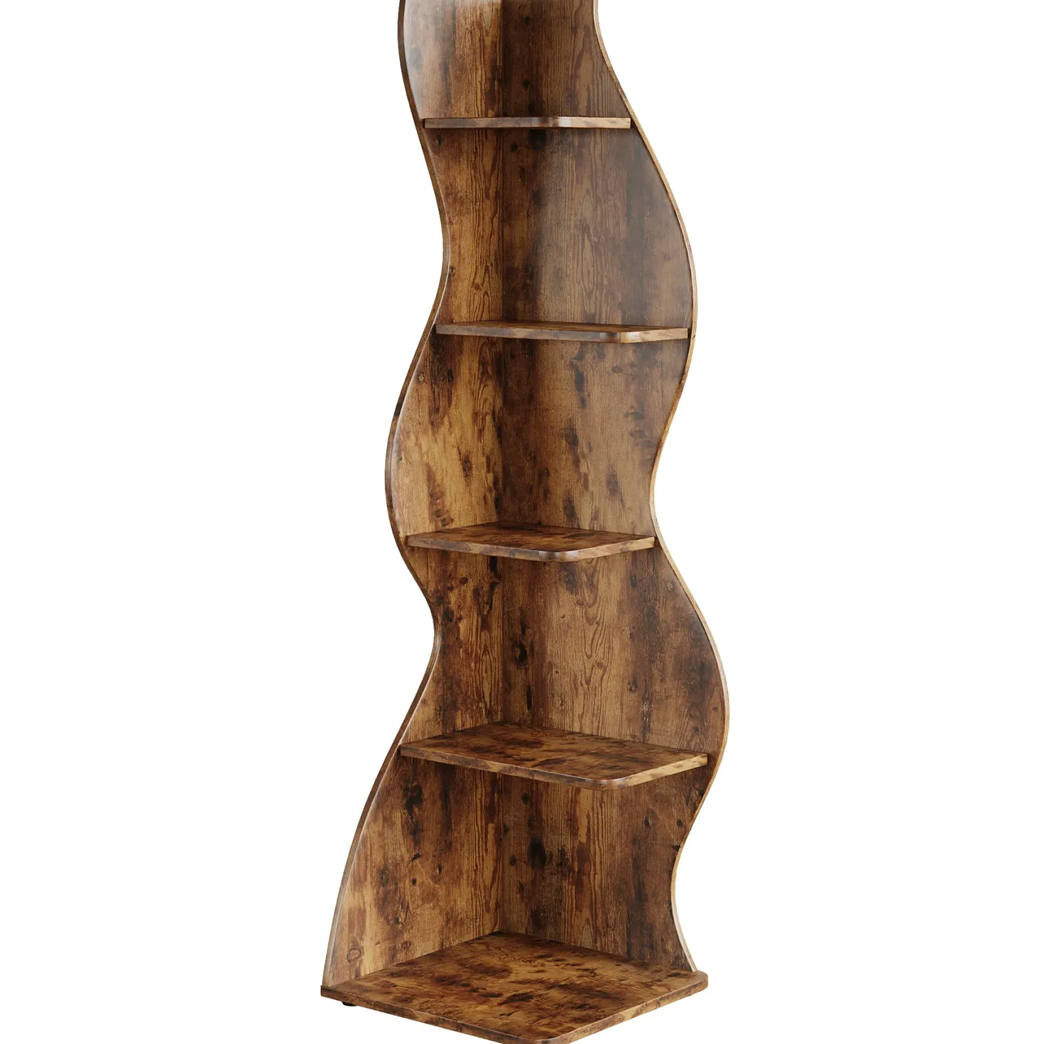 5-Tier Corner Bookcase, Rustic Freestanding Corner Shelf for Small Spaces