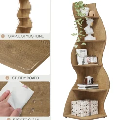 5-Tier Corner Bookcase, Rustic Freestanding Corner Shelf for Small Spaces