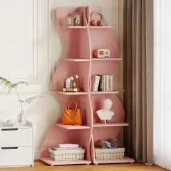 5-Tier Corner Bookcase, Rustic Freestanding Corner Shelf for Small Spaces