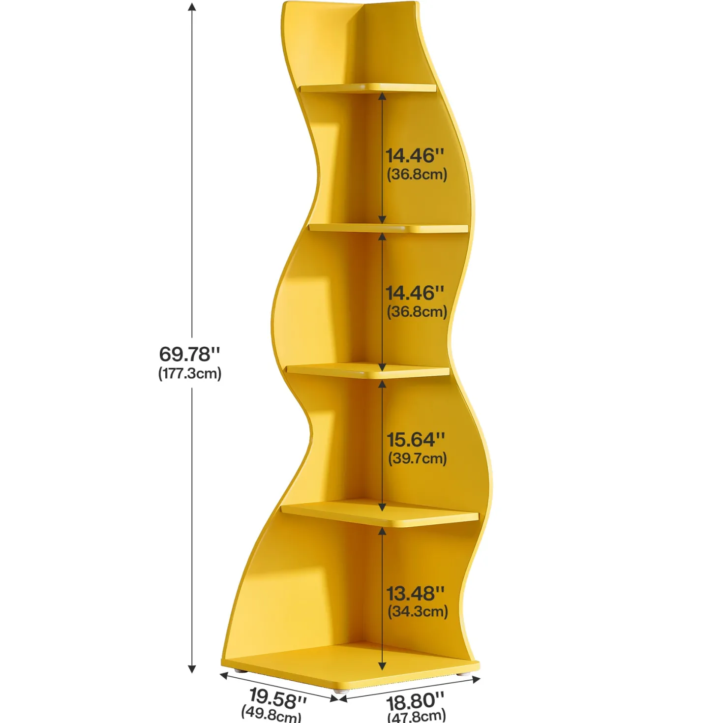 5-Tier Corner Bookcase, Rustic Freestanding Corner Shelf for Small Spaces