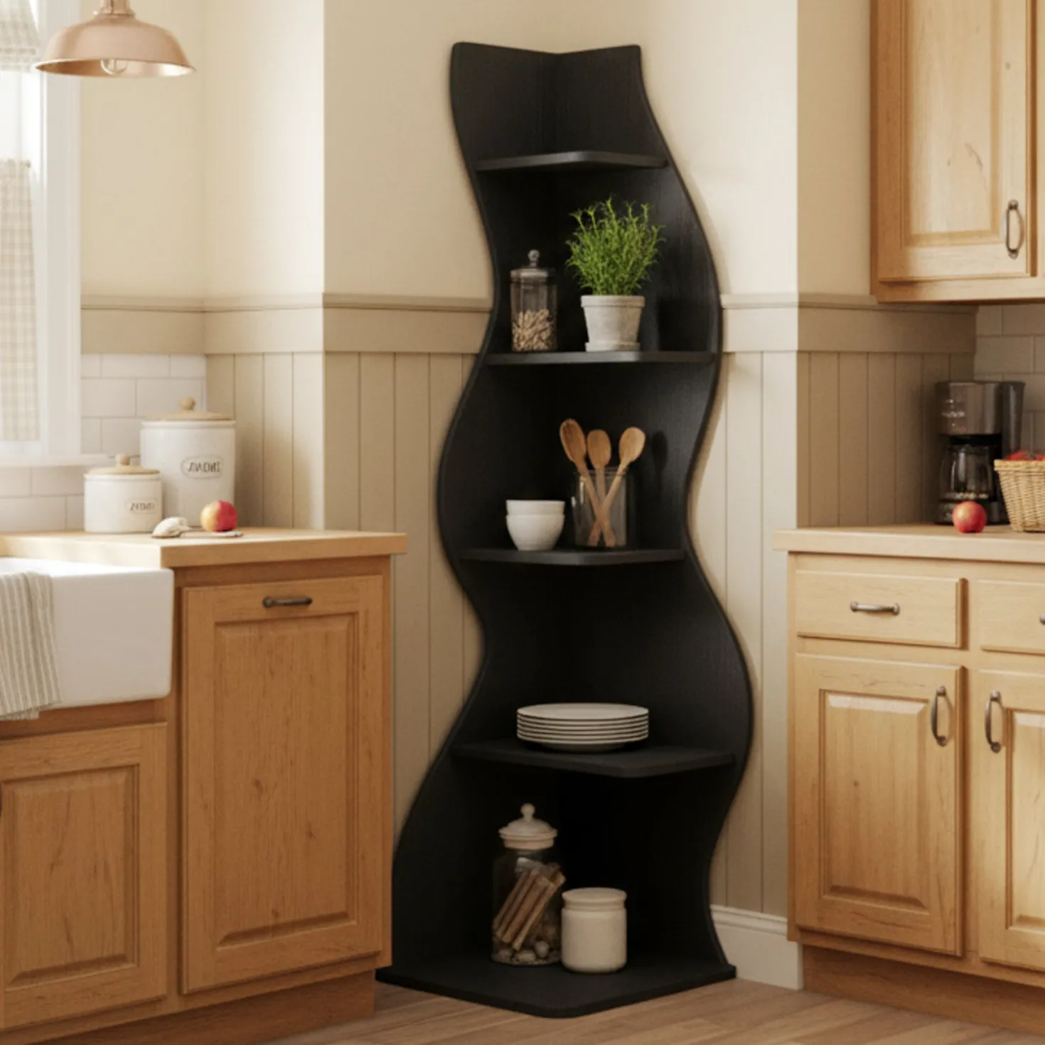 5-Tier Corner Bookcase, Rustic Freestanding Corner Shelf for Small Spaces