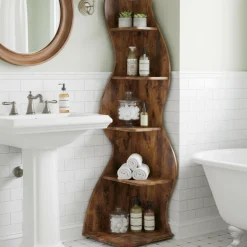5-Tier Corner Bookcase, Rustic Freestanding Corner Shelf for Small Spaces
