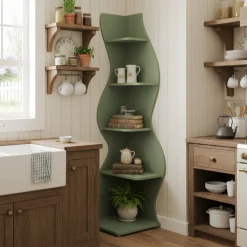 5-Tier Corner Bookcase, Rustic Freestanding Corner Shelf for Small Spaces