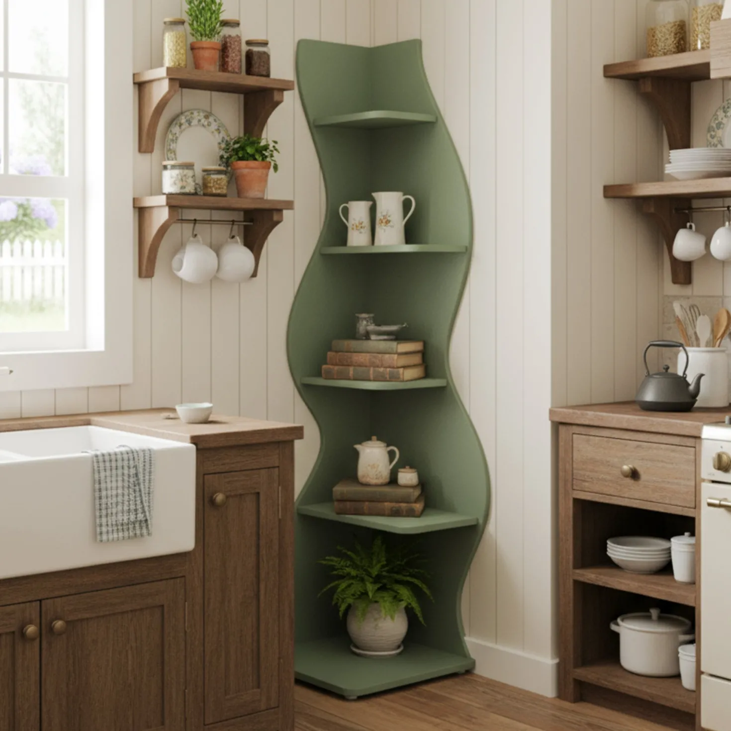 5-Tier Corner Bookcase, Rustic Freestanding Corner Shelf for Small Spaces