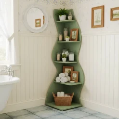 5-Tier Corner Bookcase, Rustic Freestanding Corner Shelf for Small Spaces
