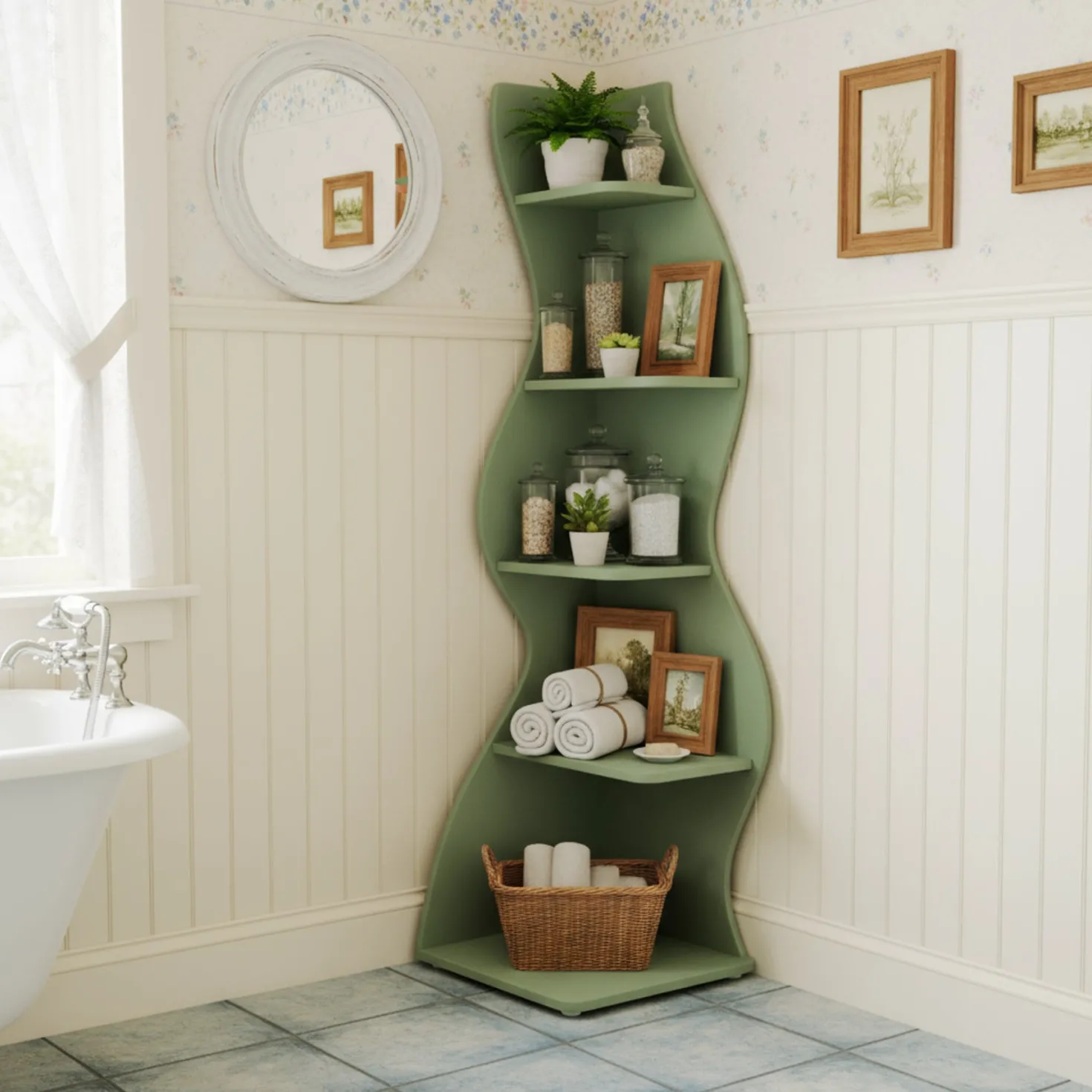 5-Tier Corner Bookcase, Rustic Freestanding Corner Shelf for Small Spaces