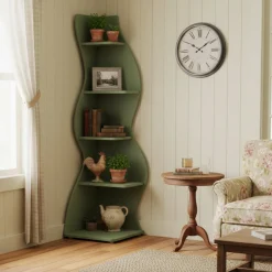 5-Tier Corner Bookcase, Rustic Freestanding Corner Shelf for Small Spaces