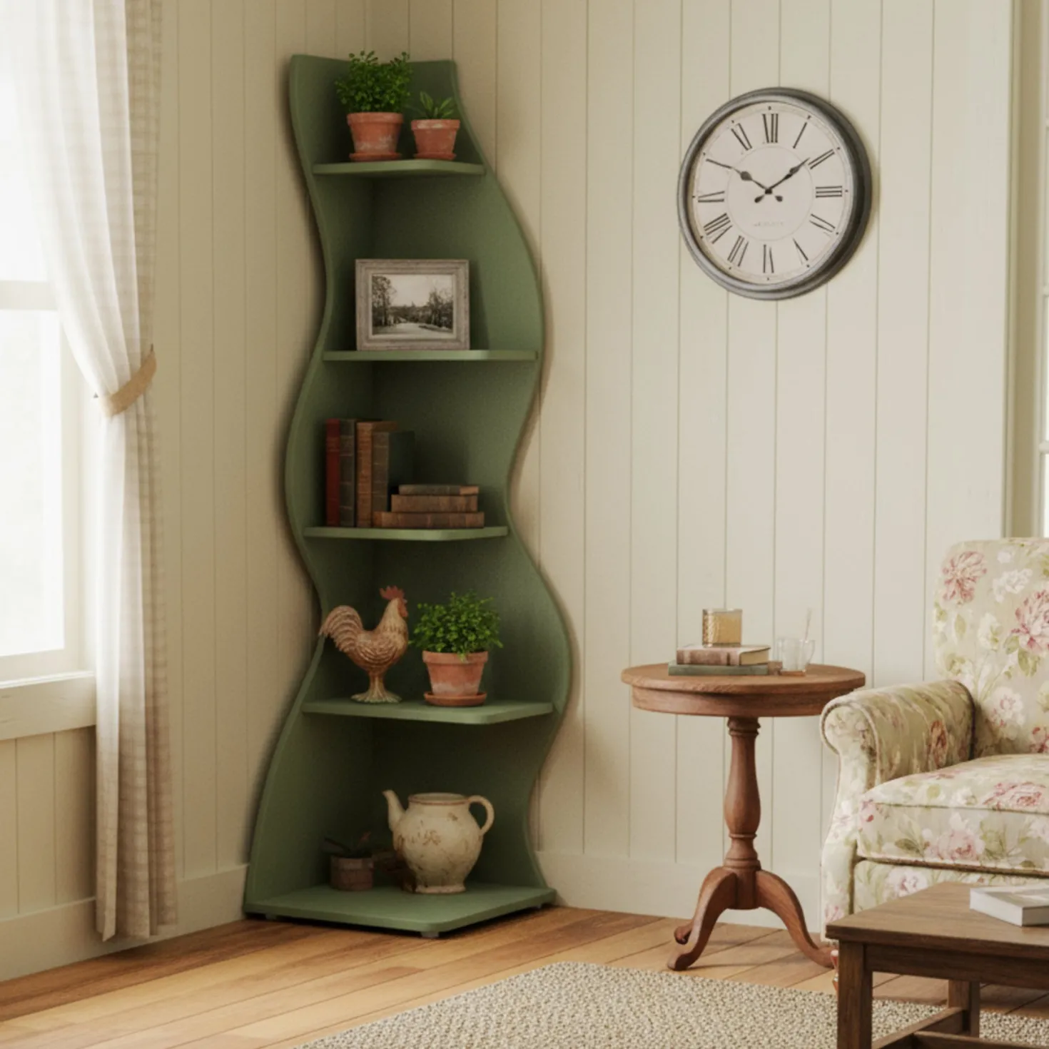 5-Tier Corner Bookcase, Rustic Freestanding Corner Shelf for Small Spaces