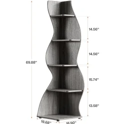 5-Tier Corner Bookcase, Rustic Freestanding Corner Shelf for Small Spaces