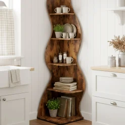 5-Tier Corner Bookcase, Rustic Freestanding Corner Shelf for Small Spaces