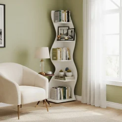 5-Tier Corner Bookcase, Rustic Freestanding Corner Shelf for Small Spaces