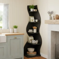 5-Tier Corner Bookcase, Rustic Freestanding Corner Shelf for Small Spaces
