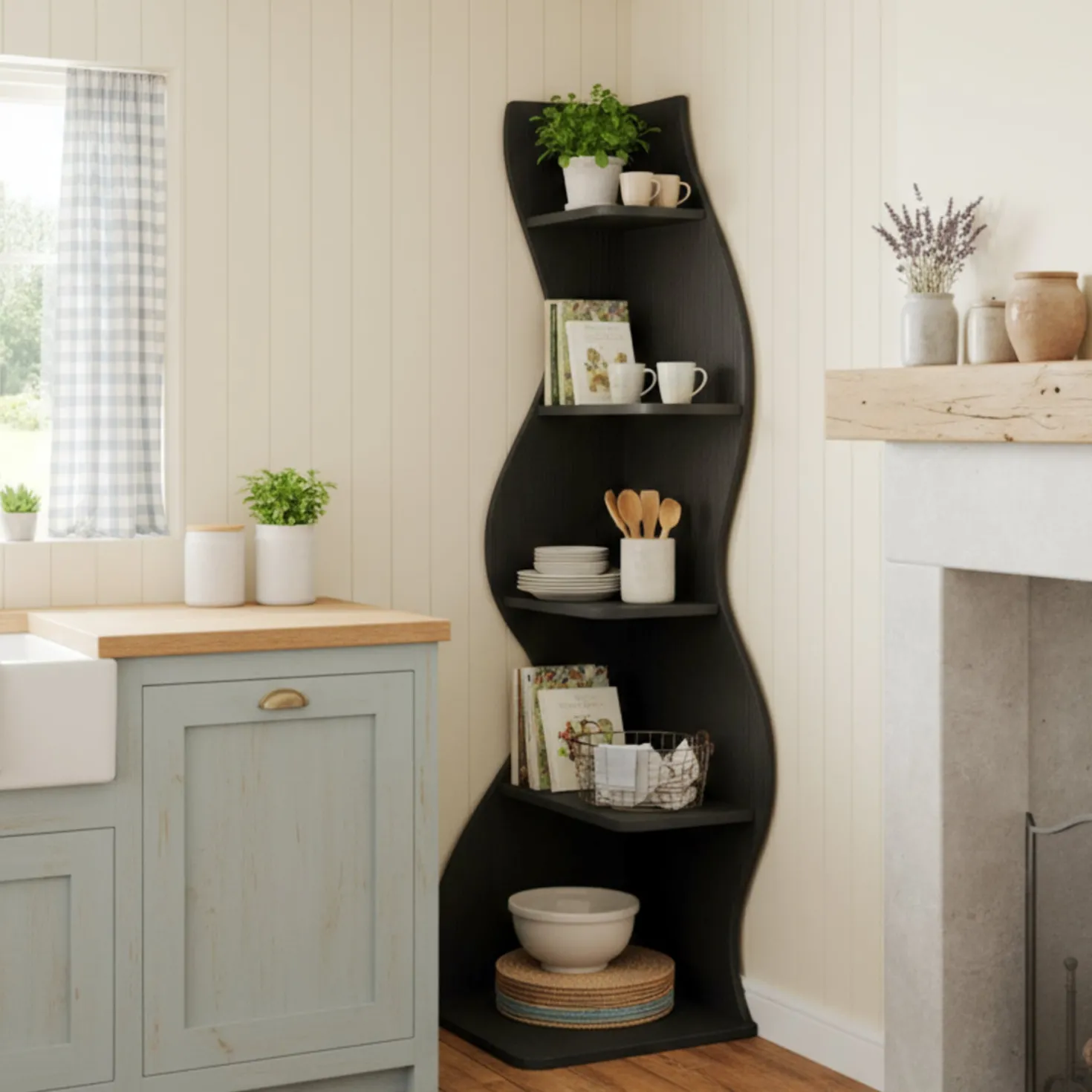 5-Tier Corner Bookcase, Rustic Freestanding Corner Shelf for Small Spaces