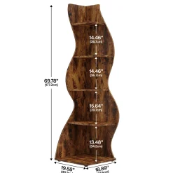 5-Tier Corner Bookcase, Rustic Freestanding Corner Shelf for Small Spaces