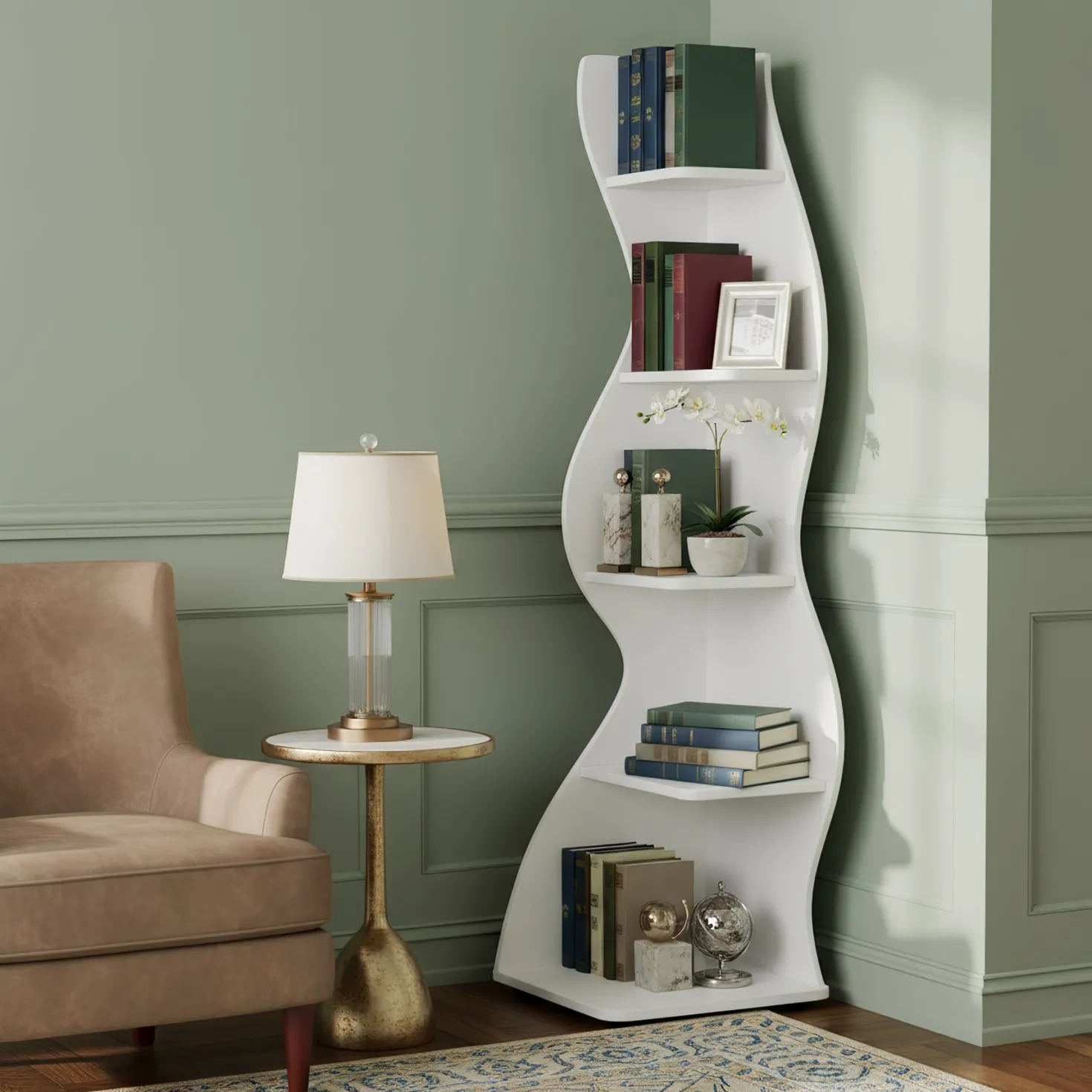 5-Tier Corner Bookcase, Rustic Freestanding Corner Shelf for Small Spaces