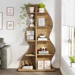 5-Tier Corner Bookcase, Rustic Freestanding Corner Shelf for Small Spaces