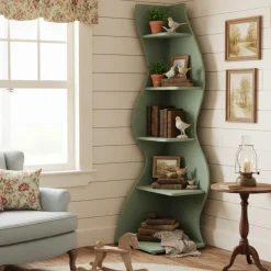 5-Tier Corner Bookcase, Rustic Freestanding Corner Shelf for Small Spaces