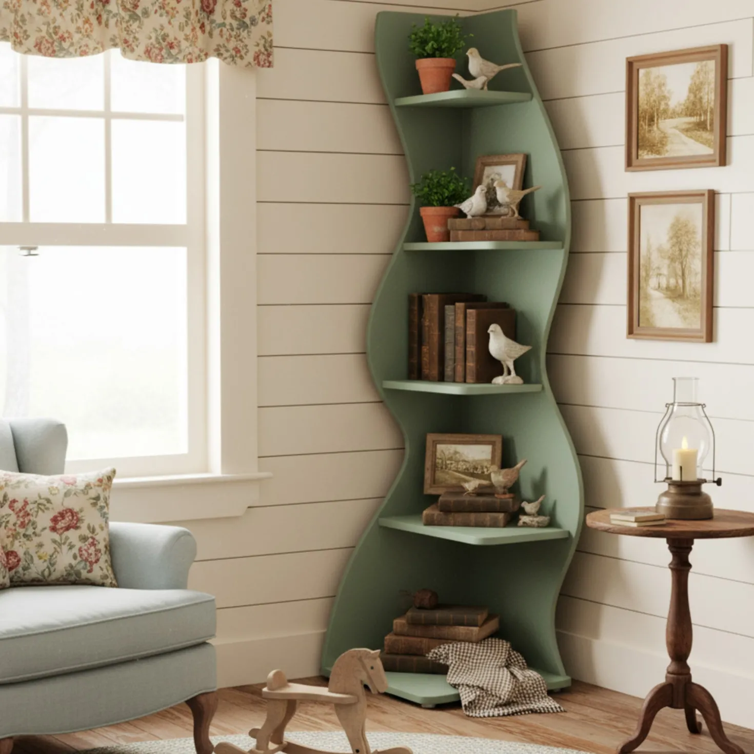 5-Tier Corner Bookcase, Rustic Freestanding Corner Shelf for Small Spaces