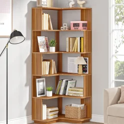 6-Tier Corner Bookshelf, 64.96" Corner Bookcase with Anti-Drop Panel