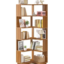 6-Tier Corner Bookshelf, 64.96" Corner Bookcase with Anti-Drop Panel