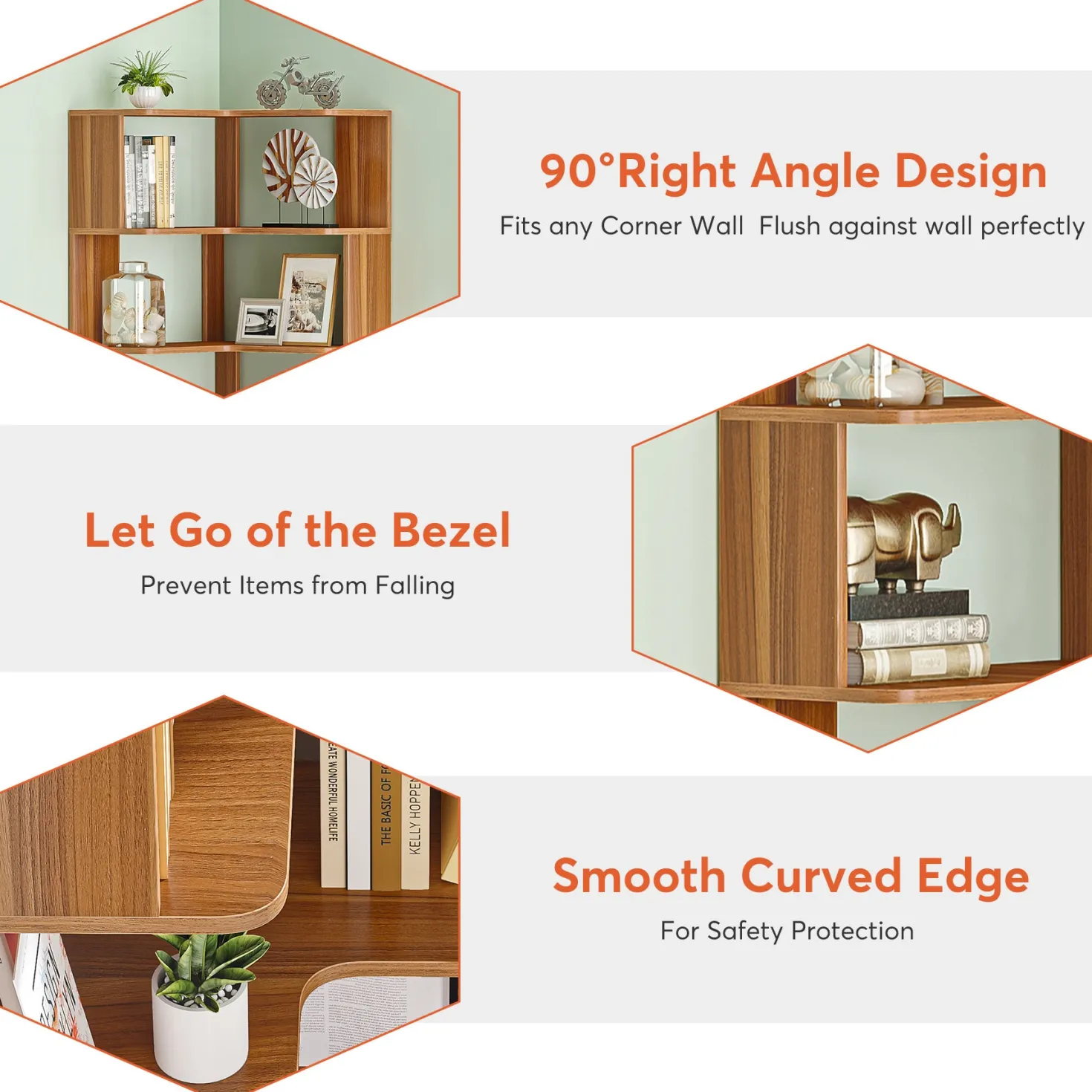 6-Tier Corner Bookshelf, 64.96" Corner Bookcase with Anti-Drop Panel