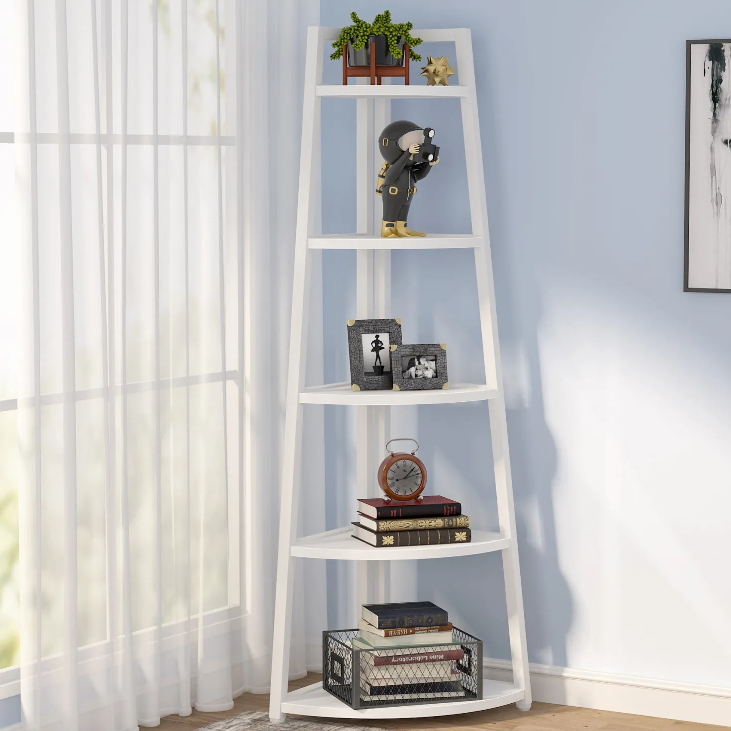 5-Tier Corner Bookshelf, 70" Tall Corner Shelves Plant Stand for Living Room