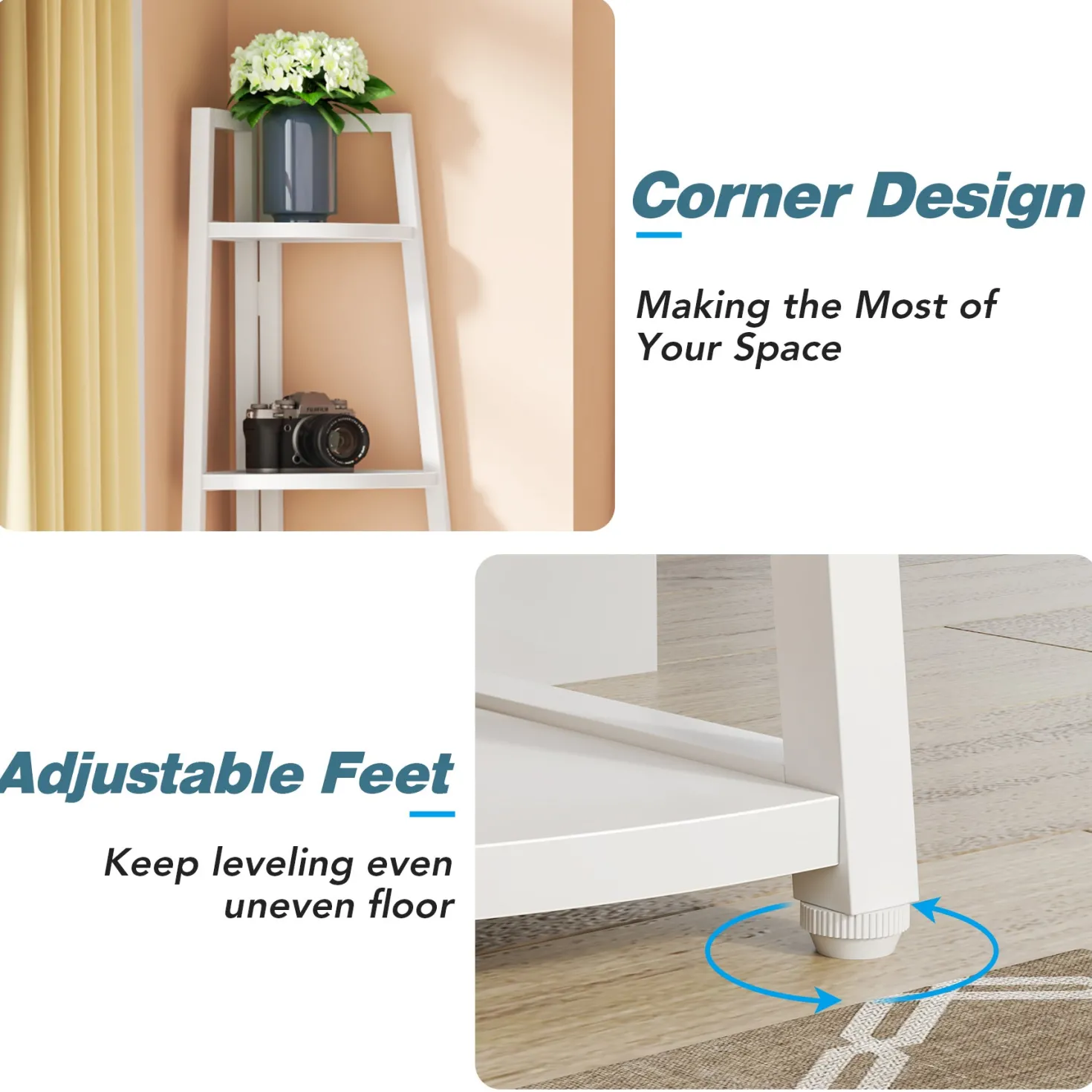 5-Tier Corner Bookshelf, 70" Tall Corner Shelves Plant Stand for Living Room