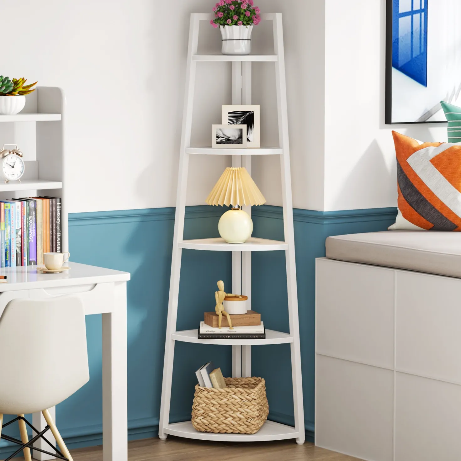 5-Tier Corner Bookshelf, 70" Tall Corner Shelves Plant Stand for Living Room