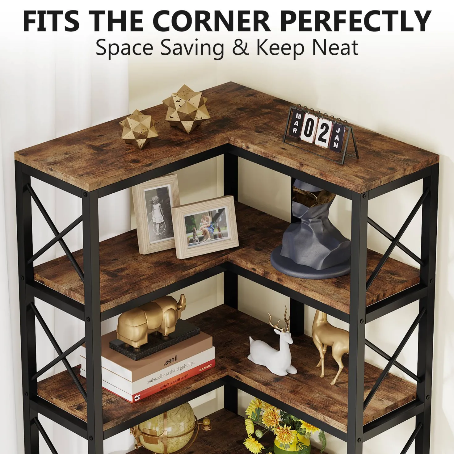 7-Tier Corner Bookshelf Corner Bookcase Storage Display Rack