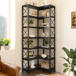 7-Tier Corner Bookshelf Corner Bookcase Storage Display Rack