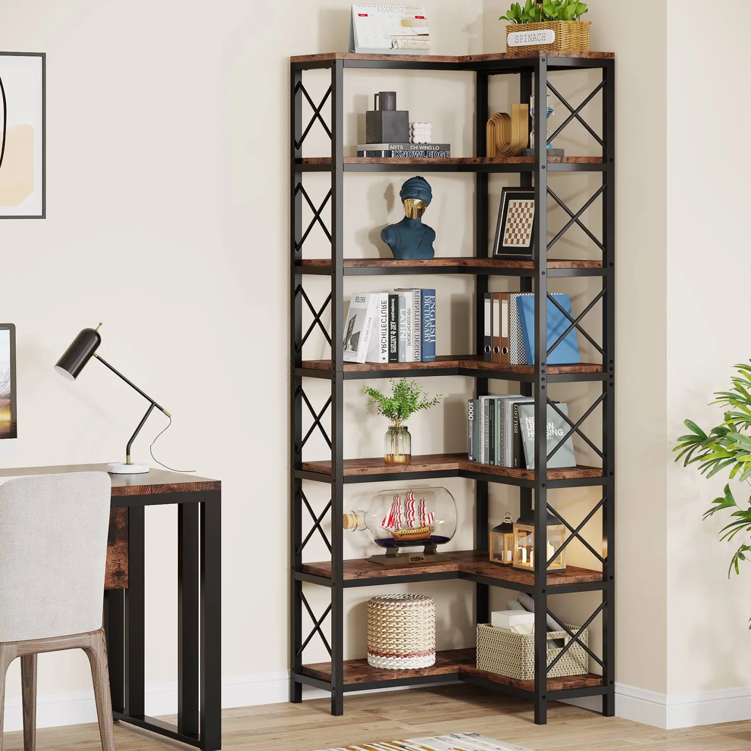 7-Tier Corner Bookshelf Corner Bookcase Storage Display Rack