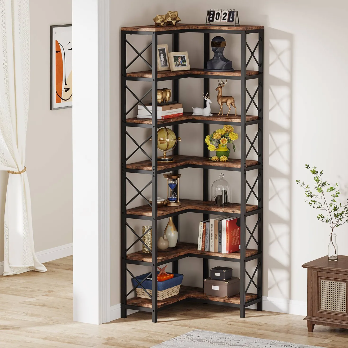 7-Tier Corner Bookshelf Corner Bookcase Storage Display Rack