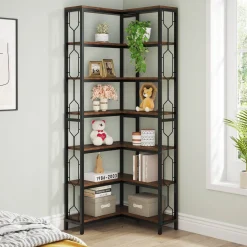 7-Tier Corner Bookshelf, Industrial Corner Etagere Bookcase
