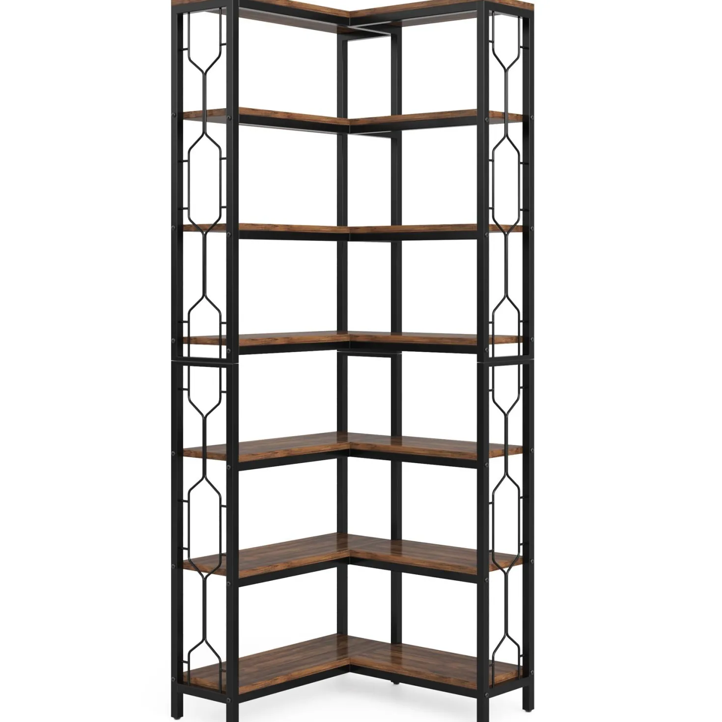 7-Tier Corner Bookshelf, Industrial Corner Etagere Bookcase
