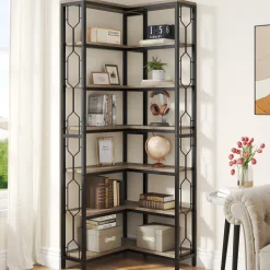 7-Tier Corner Bookshelf, Industrial Corner Etagere Bookcase