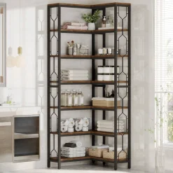 7-Tier Corner Bookshelf, Industrial Corner Etagere Bookcase
